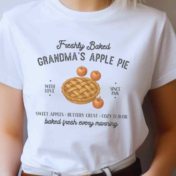 Fall Apple Pie Graphic Tee Autumn Vintage Farmers Market Style T-Shirt - Picture 1 of 4